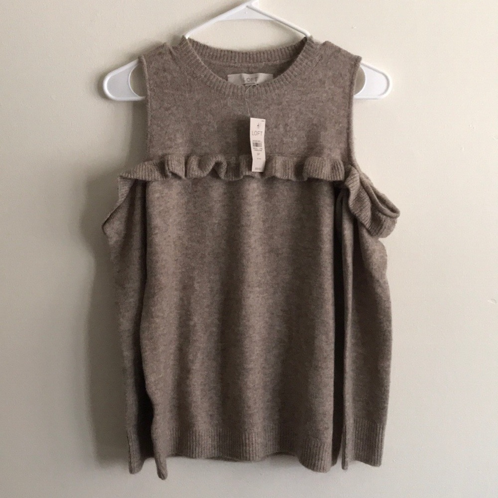 Ruffle cold shoulder sweater